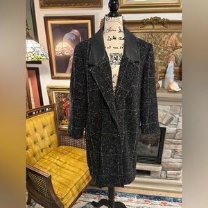 Vtg Coat Leather Lapel Havoc Black Tweed Coat Women’s 10